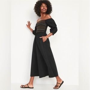 Old Navy Fit and Flare Off-the-Shoulder Cotton-Poplin Smocked Maxi Dress Size XL
